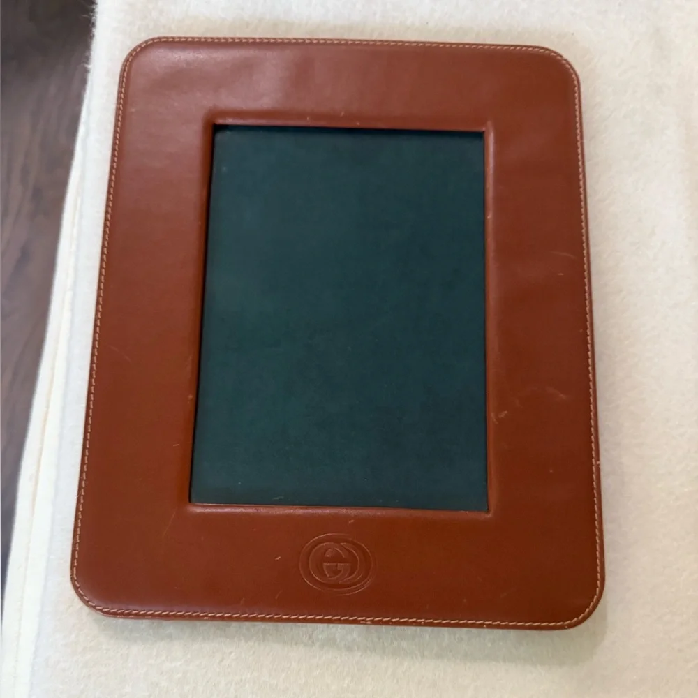Gucci VTG Circa 1970 Cognac Genuine Leather Picture Frame 8x10